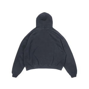 Sweat à capuche brodé surdimensionné et court en molleton 100 % coton épais délavé à l'acide pour homme, style streetwear hiver - Product Image 5