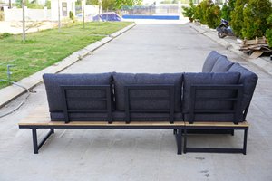 Ensemble de mobilier de jardin en métal et teck, avec assise profonde, pour repas en extérieur, style moderne en corde, canapé en bois avec rangement - Product Image 2