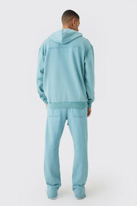 Hombres de peso pesado 500GSM grueso 100% algodón invierno largo cordones cremallera Sudadera con capucha hombro caído logotipo personalizado bordado liso teñido - Product Image 2