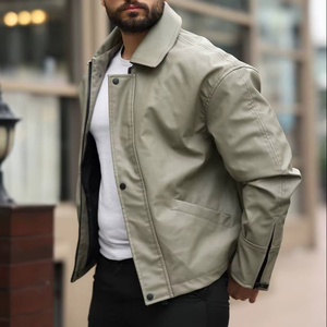 <b>Men's</b> Winter Khaki Zip-Up Long Sleeve Casual Outerwear <b>Corduroy</b> Collar Streetwear <b>Jacket</b> with Button Decoration Warm Fabric - Product Image 2