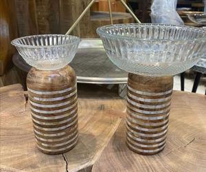 Ensemble Unique de 3 bols de service en bois et en métal avec support de forme ronde pour ustensiles de cuisine vaisselle d'hôtel Dates bols de fruits secs - Product Image 5