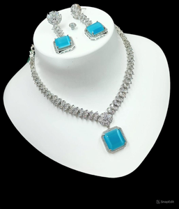 AMERICAN DIAMOND BRIDAL <b>NECKLACE</b> <b>SET</b> <b>and</b> HIGH QUALITY & CLASSIC <b>EARRINGS</b> JEWELLERY <b>SET</b> for WEDDING JEWELLERY CLASSIC STYLE WOMEN - Product Image 1