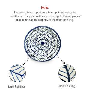 Juego de 2 placas laterales/cuartos de cerámica pintadas a mano Indigo Chevron aptas para microondas - Product Image 3