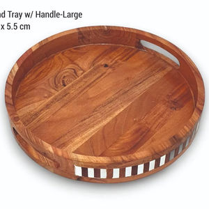 Plateau de service rond en bois avec poignée, plateau de service écologique, style moderne, royal, petit-déjeuner, nourriture, décoratif - Product Image 1