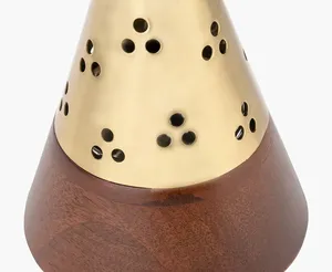 Hot Bán Vàng Hoàn Thành Hình Dạng Hình Nón Kim Loại Hương Burner Với Cơ Sở Bằng Gỗ Cho Mùa Thu Và Mùa Xuân bakhoor Mubkhar Khuếch Tán Hương Thơm - Product Image 3