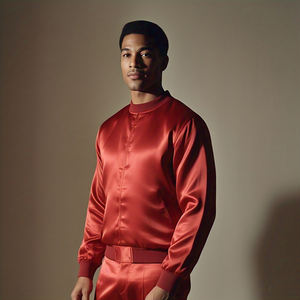 แจ็คเก็ตบอมเบอร์ผ้าซาตินสไตล์ไฮสตรีทสำหรับผู้ชายใส่กลางแจ้งในฤดูหนาว คอปกกลม ติดกระดุม กันน้ำ - Product Image 5