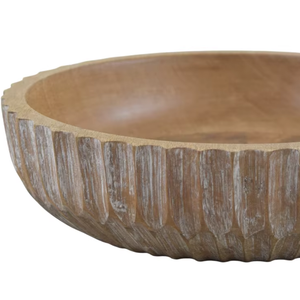 Bol rond en bois rustique avec bord blanchi - Product Image 1