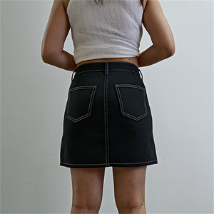 Femmes décontracté mince droite genou longueur plissé à volants taille régulière jupe en jean broderie respirant séchage rapide lavage léger - Product Image 3