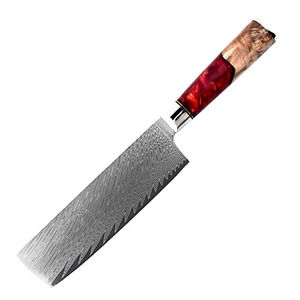 Ensemble de couteaux de chef japonais en acier Damas avec manche rouge élégant – Outils de cuisine pour une découpe précise des filets et des légumes - Product Image 4