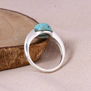 Anillo de sello de plata de ley turquesa Kingman, joyería Bohemia Unisex hecha a mano, anillo de piedras preciosas del sudoeste, regalo para él o ella - Product Image 3