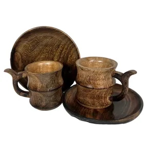 Handmade Japanese Vintage Classic Wooden <b>Tea</b> Cup Saucer <b>Set</b> With Stylish Handle 50ml Capacity for <b>Parties</b> and Kitchen Decor - Product Image 4