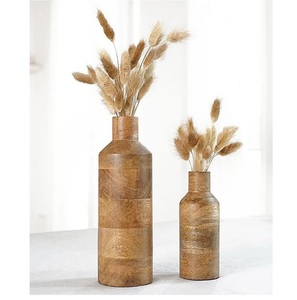 Juego de 2 floreros de madera de mango para el hogar, cocina, oficina, decoración interior, precio de fábrica, tema de vacaciones de Navidad - Product Image 1