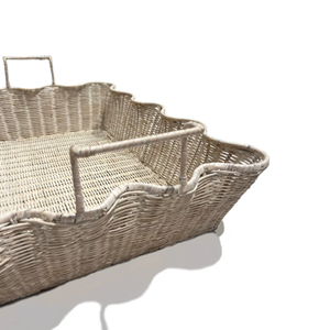 Popular ahora bandeja de servicio de ratán con borde festoneado de estilo Vintage bandeja de ratán artesanal para decoración de fiesta al por mayor de Vietnam - Product Image 4