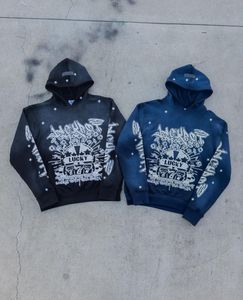 Vente en gros de pulls à capuche en polaire surdimensionnés personnalisés, logo sérigraphié en soie délavé à l'acide, épaules tombantes, strass 100% coton - Product Image 5