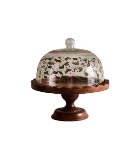 Handmade Luxurious Brown Eco-Friendly Wooden <b>Cake</b> <b>Stand</b> Glass <b>Lid</b> Creative Cupcake <b>Stand</b> Traditional <b>Cake</b> Tools - Product Image 1