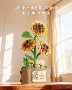 Kit de puzzle en bois 3D Tournesol avec carte de message émouvante, ensemble créatif de construction de bouquets de fleurs DIY pour adultes et enfants de 8 ans et plus - Product Image 5