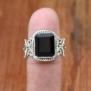 Black Onyx Bohemian Christian Ecológico 925 Filigrana de plata esterlina Octagon Stone Rope Band Anillo DE BODA Regalo - Product Image 2