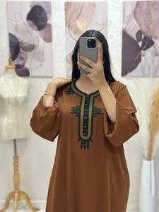 Abaya Musulmana para Mujer, Thobe Bordado, Vestido Largo Holgado, Ropa de Oración Étnica Marroquí, Crepé, Diseño a Mano, Transpirable - Product Image 2