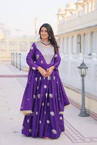 Violet Anarkali robe dupatta ensemble pour femmes et filles indien pakistanais mariage longue robe de soirée indien robe de mariage - Product Image 3
