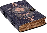 Carnet en cuir personnalisé Soleil et Lune, Journal vintage avec reliure cousue, Couleur personnalisée, Cadeau pour Hommes et Femmes, Carnet de croquis et de journalisation