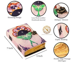 Diario de cuero hecho a mano Vintage A3 Luna polillas Morpho mariposa estampado hechizo libro sombras cierre Estilo espiral brujería regalo - Product Image 2