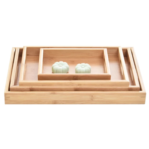 Nueva llegada 2024 diseño caliente hecho de juego de bandeja de madera de acacia al por mayor nuevo diseño hecho a mano bandeja para servir comida 3 piezas Set - Product Image 1