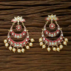最新在线出口质量印度西部镀金手工经典耳环珍珠8488