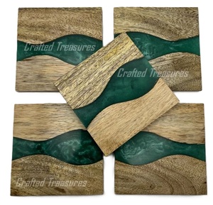 Elegantes juegos de posavasos de resina de madera con patrones de remolino artístico para posavasos de tiendas de regalos de diseñador Juego de 4 - Product Image 3