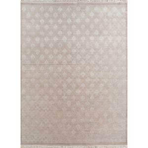 พรมขนสัตว์และไหมถักมือสีโรสเบจและสีน้ำตาลลายเรขาคณิตทรงสี่เหลี่ยมผืนผ้าสำหรับห้องนั่งเล่นและทางเดิน-Enr-1659 - Product Image 1