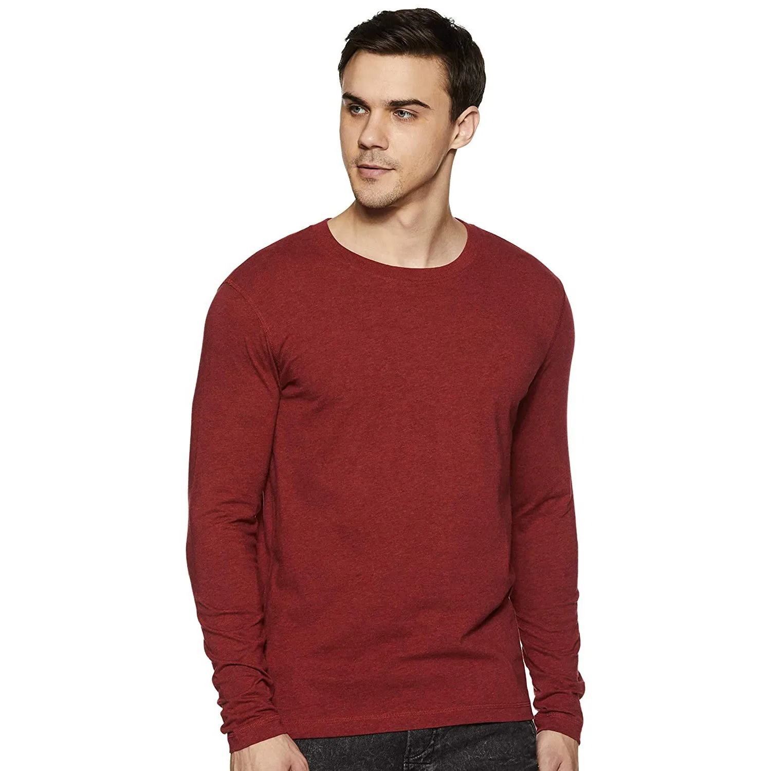 2023高品質バルクTシャツ生地コントラストカラーフルスリーブTシャツ男性用スタンドカラー赤染め長袖Tシャツ