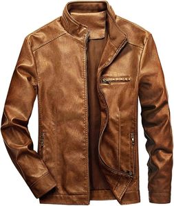 Chaqueta de Cuero Sintético Ligera para Hombre, Estilo Motociclista, con Cuello Alto - Product Image 6