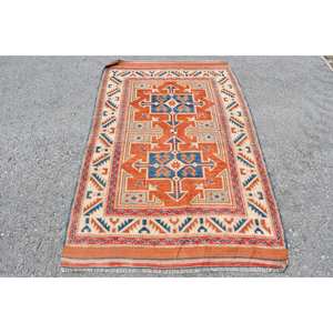 Tapis Kilim Orange Bleu Tapis Turc 3,5x5,3 pieds - Product Image 1