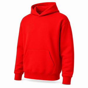 Premium Bright <b>Red</b> Stringless Pullover <b>Hoodie</b> Heavyweight Regular Fit <b>Men</b> Unisex Cotton Fleece Drop Shoulder Kangaroo Pocket - Product Image 3