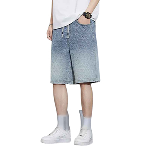 Pantalones cortos de mezclilla elegantes de gran tamaño para hombre con diseño desgastado y dobladillo-Pantalones cortos casuales de moda de verano para hombre - Product Image 2