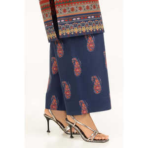 Ensemble coordonné bohème imprimé en tissu crêpe bleu marine pour femmes, tenue en 2 pièces avec design sans col, taille 3XL - Product Image 3