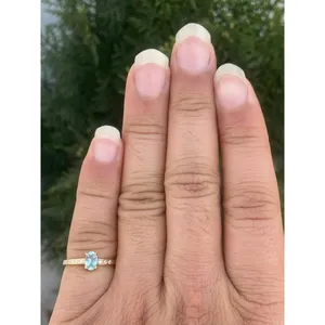 14K Gold Aquamarine Diamond Oval Cut <b>Ring</b> Handmade Luxury Fine Jewelry Wholesale Supplier - Product Image 4