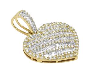 Élégant nouveau pendentif classique en forme de cœur glacé avec Moissanite étincelante ronde et diamants baguette collier de bijoux en argent romantique - Product Image 2