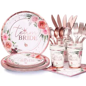 Louça Set Rose Gold Team Nupcial Pratos De Chuveiro e Guardanapos para Noivado Wedding Party Favors Suprimentos