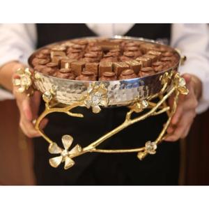 Decoración de mesa soporte dulce último cuenco decorativo para servidor de Chocolate cuenco de Chocolate de Metal de alta calidad con detalles florales dorados - Product Image 2