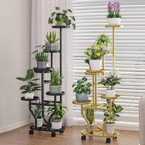 Bán Sỉ Phòng Khách Hiển Thị Giá 5-Tầng Trong Nhà Kim Loại Nhiều Hoa Kệ Châu Âu-Phong Cách Nhà Máy Đứng Lưu Trữ Kệ Với Bánh Xe - Product Image 5