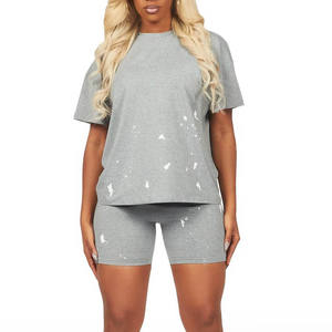 Women Two <b>Piece</b> T Shirt Short Set Comfortable Casual <b>Outfit</b> for Home T Shirt and Short Set Breathable Casual <b>Outfit</b> for <b>Summer</b> - Product Image 4