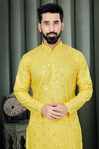 <b>Men's</b> Cotton Yellow <b>Kurta</b> Pajama Set | HIGH QUALITY LATEST DESIGN | Gents Collection |All Size - Product Image 2
