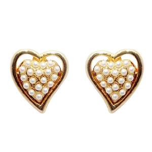 Urbana 1310007 Boucles d'oreilles en forme de cœur en perle blanche plaquées or pour femme - Product Image 1