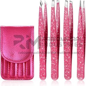 Pinzas para cejas de acero inoxidable antiestáticas profesionales personalizadas, herramienta de depilación oblicua dorada, su marca de marca en el hogar - Product Image 4