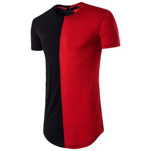 T-Shirt Long deux tons à blocs de couleurs pour hommes, ourlet incurvé, T-Shirt long à fond arrondi, T-Shirt surdimensionné pour hommes