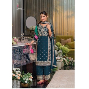 ชุดแต่งงานสง่างามชุดผ้าไหมผ้าไหมลาย Chinon ชุดอินเดียและปากีสถาน - Product Image 1