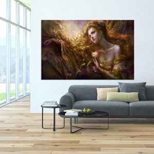 Toile imprimée : Décoration moderne pour chambre de fille avec femme et rose, TOILE ENVELOPPÉE - Product Image 1