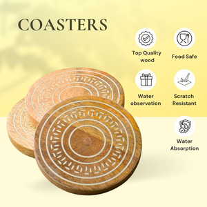 High Selling Wooden <b>Coaster</b> Set of Five <b>White</b> Wash Finish With Holder Elegant Durable Protection For Dining Table From India - Product Image 4