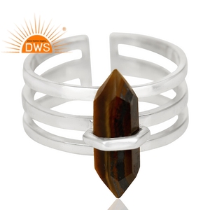 Handmade Design Fine Sterling <b>Silver</b> Natural Tiger Eye Gemstone <b>Adjustable</b> Band <b>Ring</b> Jewelry Manufacturer - Product Image 2