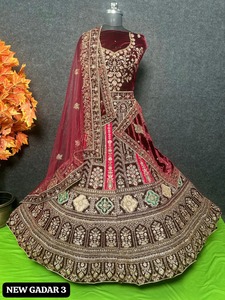 Elegante juego de Lehenga nupcial pesado con 12 Kali 4 metros estilo doble Dupatta Jarakan bordado Butti Border Rajwadi Concept Wear - Product Image 3